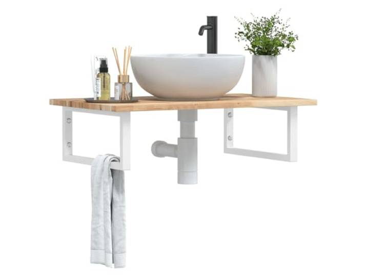 KTHLBRH Waschbeckenregal Wandmontage Stahl Akazienholz Schweberegal Massives Akazienholz, Stahlhalterung, flexible Positionierung, Handtuchaufhängung, moderne Optik