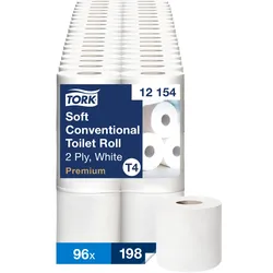 Tork weiches Kleinrollen Toilettenpapier Weiß T4, Premium, 2‐lagig, 96 × 198 Bla...