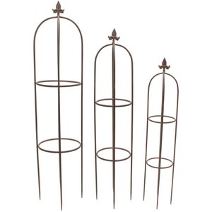 Frank-Flechtwaren Rankgitter Schwertlilie, braun, freistehend, aus Metall, Obelisk, 3er Set, 26x114 cm, 21x100 cm & 17x86 cm