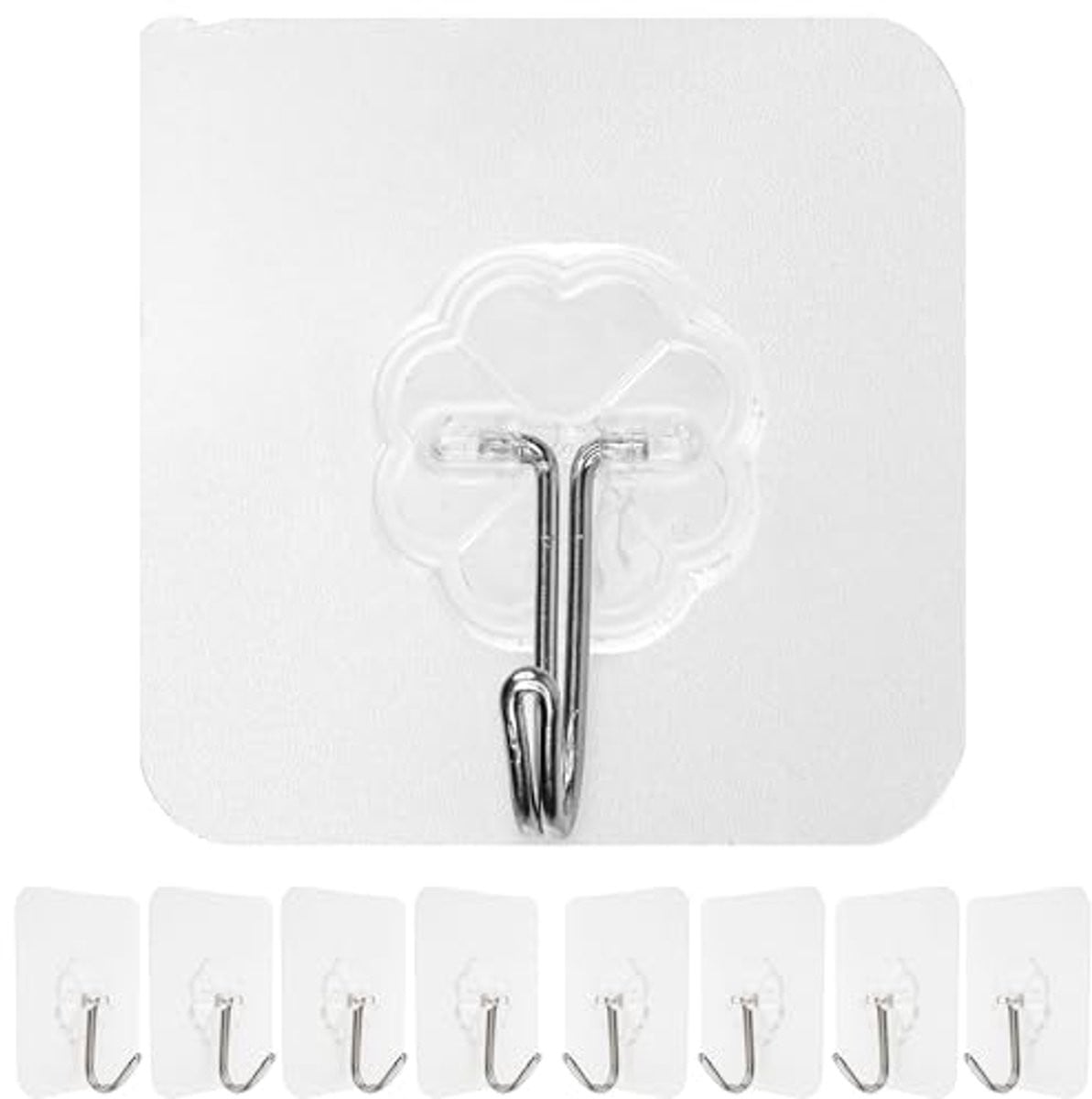 8 stuks Transparante Zelfklevende Wandhaakjes - 6 x 6 cm - Multipurpose haakjes voor badkamer, keuken en garage