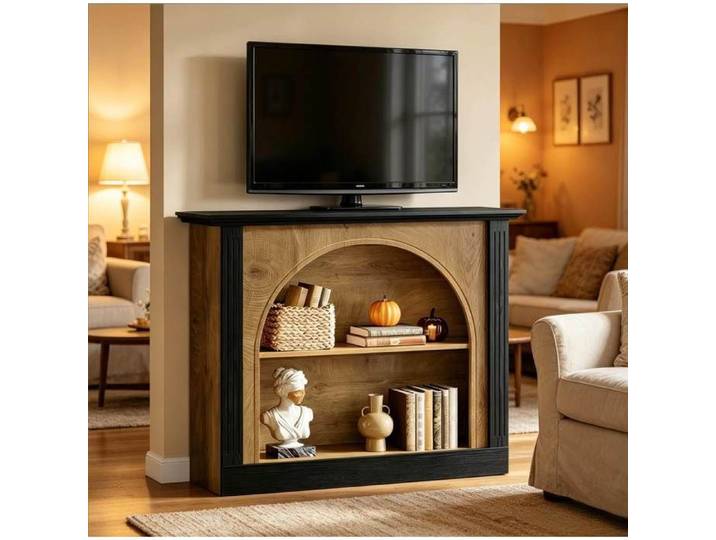 Consola Mid-Century Modern Style - Table Console avec Rangement pour TV Noir Rustique