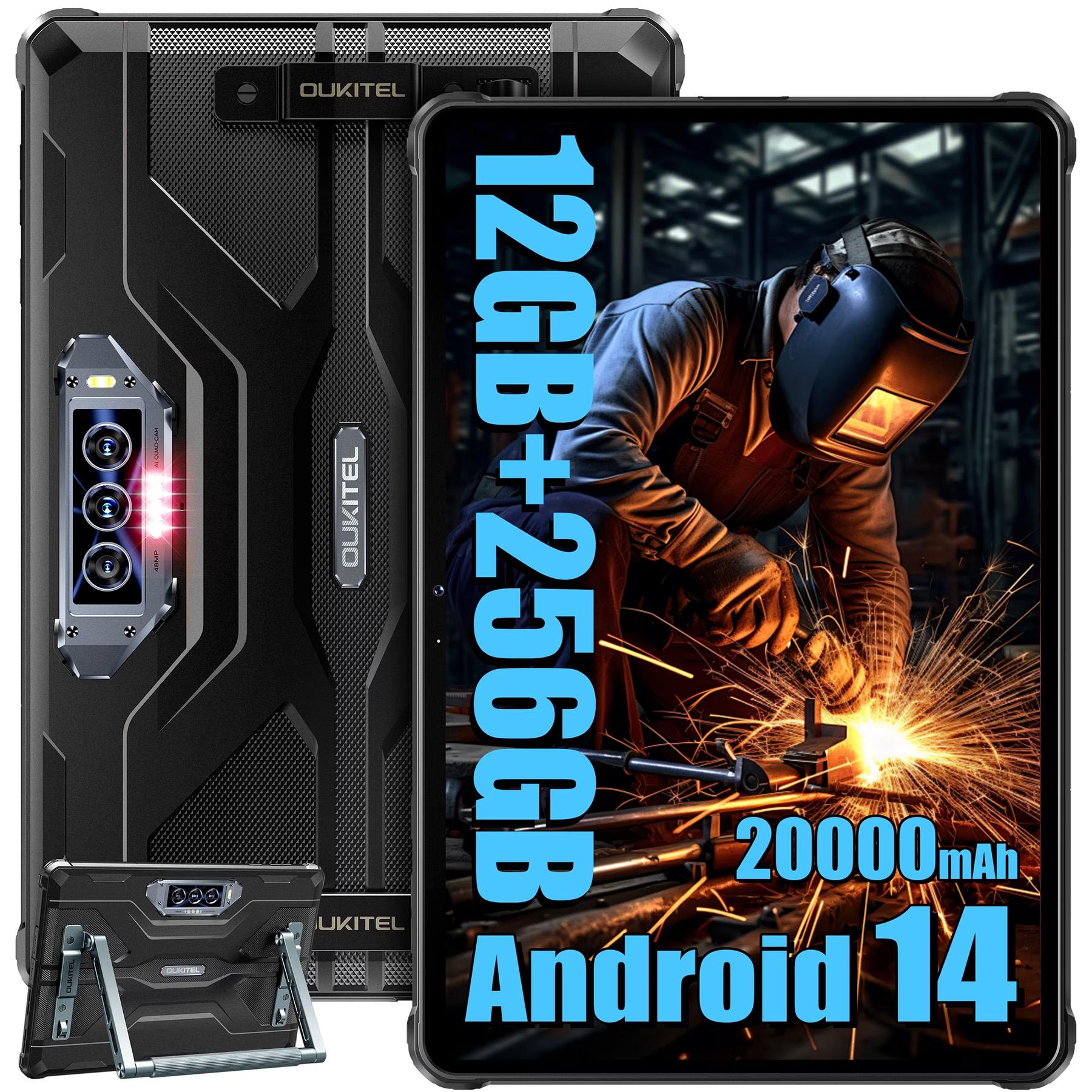 OUKITEL RT8 Outdoor Tablet 20000mAh 12GB+256GB G99, 11 Zoll FHD+ Rugged Tablet 48MP+32MP Android 14 Gaming Tablet NFC 4G Dual SIM/5G WiFi, Schwarz