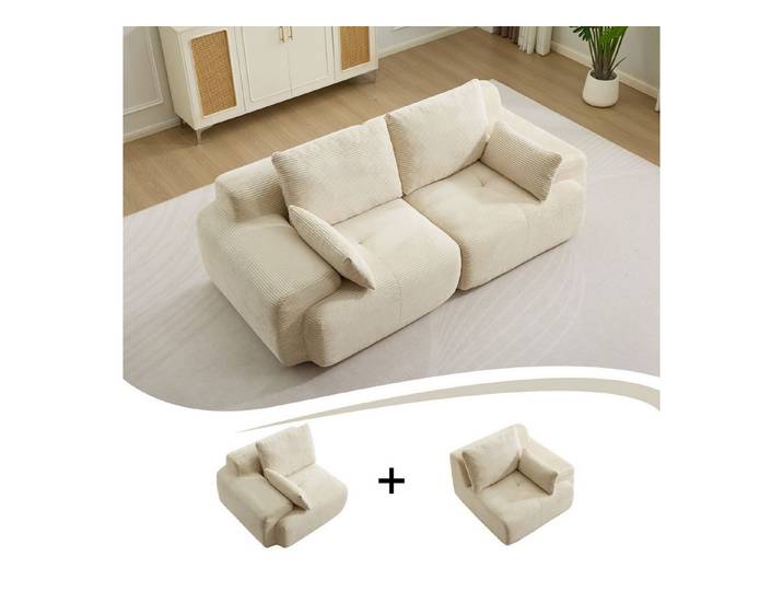Vankel Sofa Modulares 2-Sitzer-Sofa, große liegefreie Couch, Cord-Sofa-Kombination, Komfortables Sofa mit Schaumfüllung für Wohnzimmer, Büro