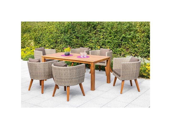 Gardenson Gartentischgruppe Imperia, Braun, Beige, Akazie, Hartholz, Füllung: Polyurethan (PUR),Polyurethan (Pur), rechteckig, konisch, FSC 100%, Gartenmöbel, Gartengarnituren, Gartenmöbel-Sets