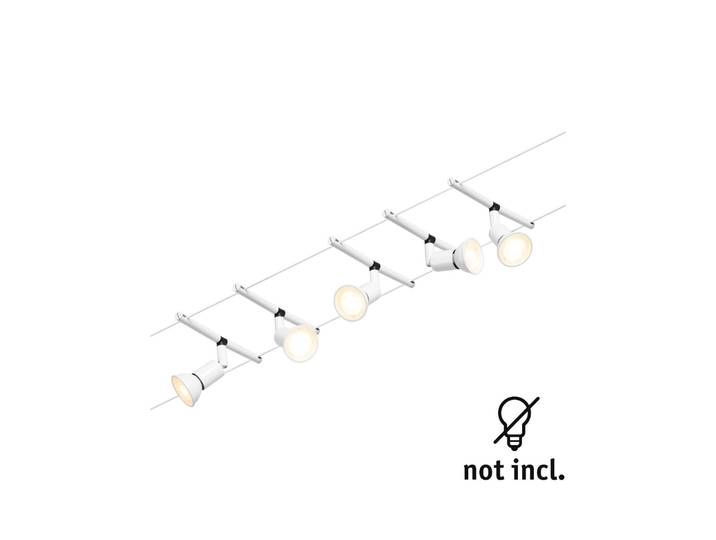 Paulmann Wire Salt Seilsystem, 5-flammig 5 m weiß, weiß / opal, für Flurbereich, Metall, Modern, Seilsystem Leuchte