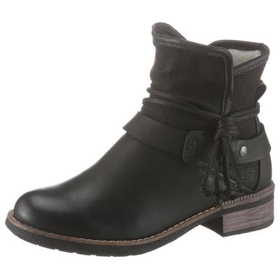 Winterboots RIEKER, Damen, Gr. 41, schwarz, Lederimitat, Schuhe Winterboots, Winterstiefelette, Blockabsatz, Warmfutter, mit Zierbänder