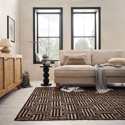 Teppich FLAIR RUGS "Meander Jute", braun (schwarz), B:120cm L:170cm, Baumwolle, Jute, Kunstfaser, Teppiche, Teppich, mit griechischem Muster