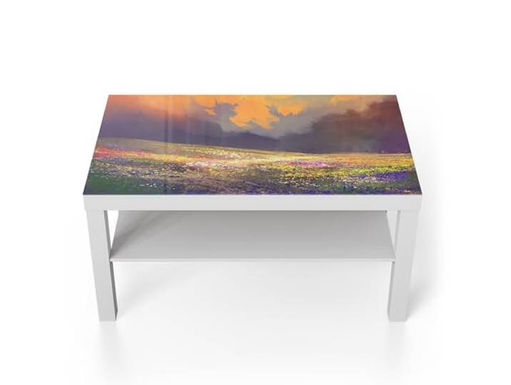 DEQORI Glastisch weiß groß 90x50 cm Motiv Malerische Blumenpracht ausgefallener Beistelltisch aus Glas Hochglanz Couchtisch fürs Wohnzimmer moderner Couch Tisch mit Design