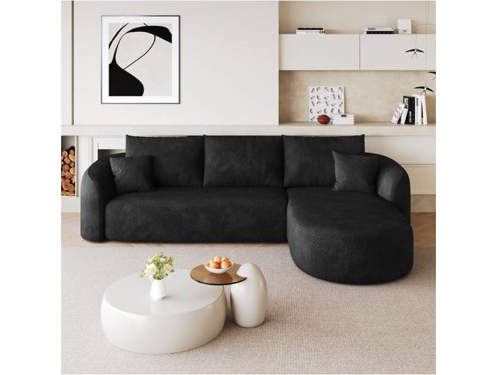 Canape d Angle 4 Places Compresse en L Modulaire sans Montage Chenille en Tissu Noir 266 × 168 × 85 cm