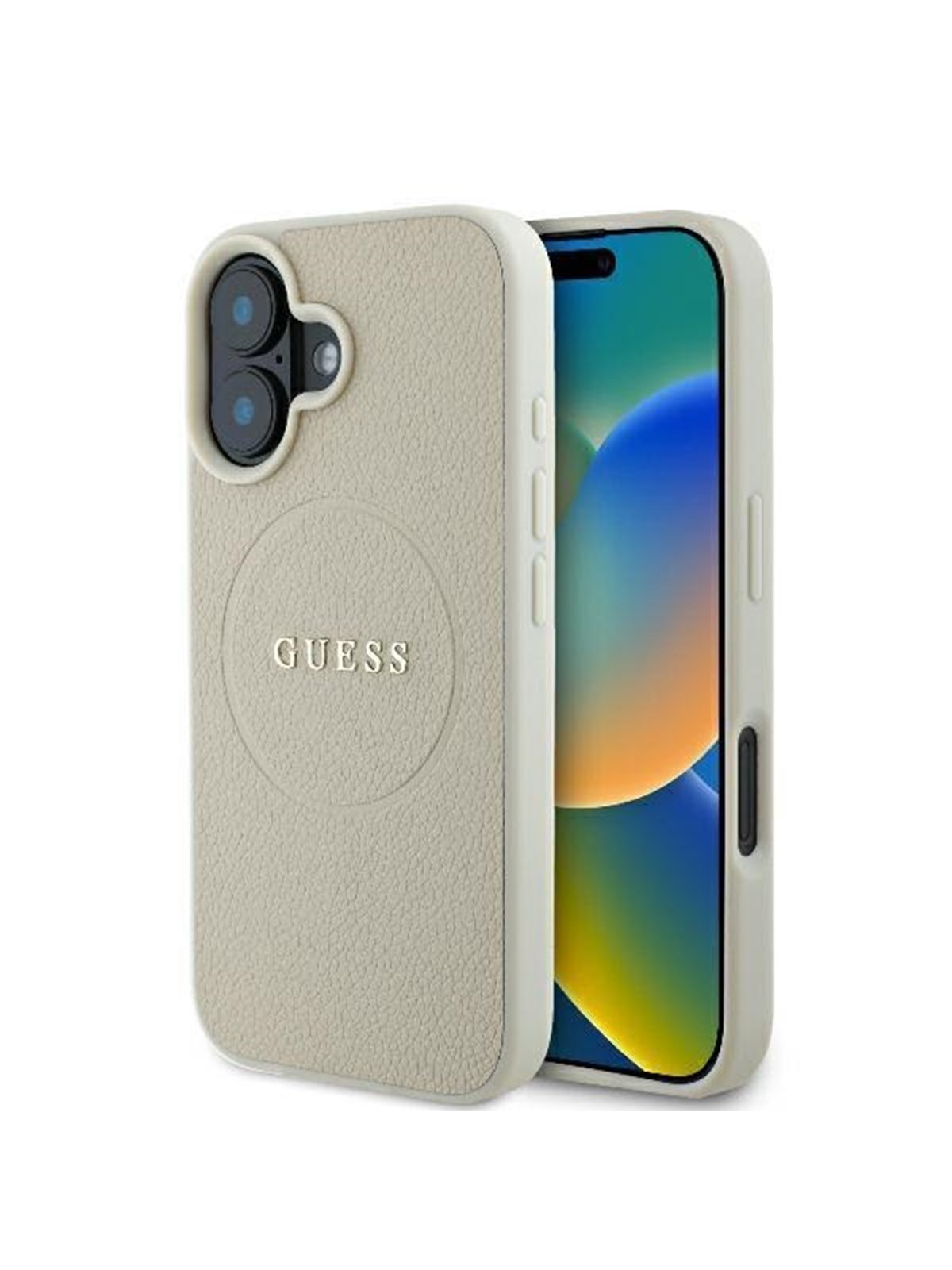 GUESS Grained Ring MagSafe case for iPhone 16 - beige