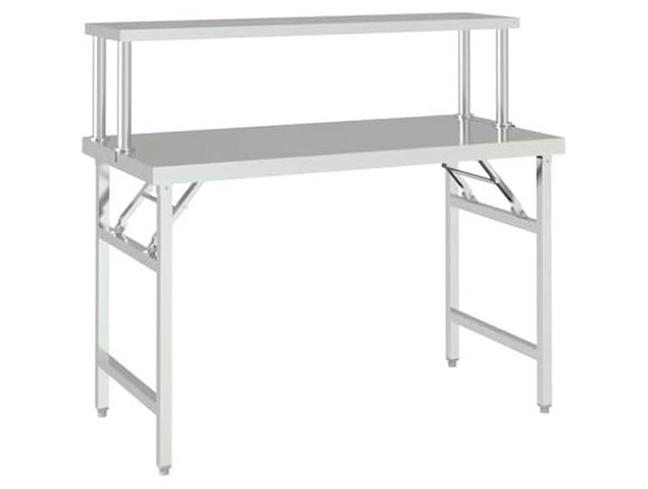 Table de Cuisine - VIDAXL - 120x60x115 cm - Acier Inoxydable - Pliable - Etagère Intégrée