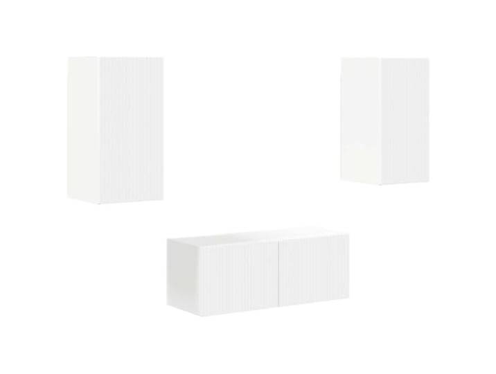 GKHPYURE TV-Möbel-Set zur Wandmontage, 6-teilig, weiß, Holz, mehrschichtig 7 Türen, 1 Regal, minimalistisches Design, für modernes Wohnzimmer, 98 x 31 x 29,5 cm