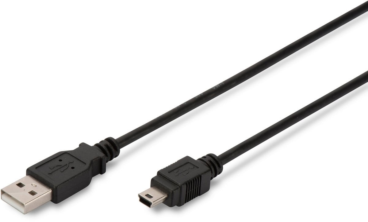 Assmann USB 2.0 aansluitkabel Type A naar Mini B 5-polig, mannelijk/mannelijk, 1,8 meter, zwart