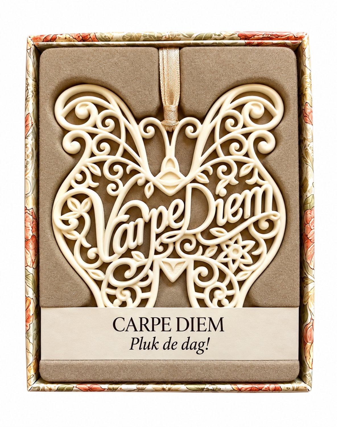 H&&H Vlindervormige Spreuktegel Carpe Diem - Inspirerende Hanger