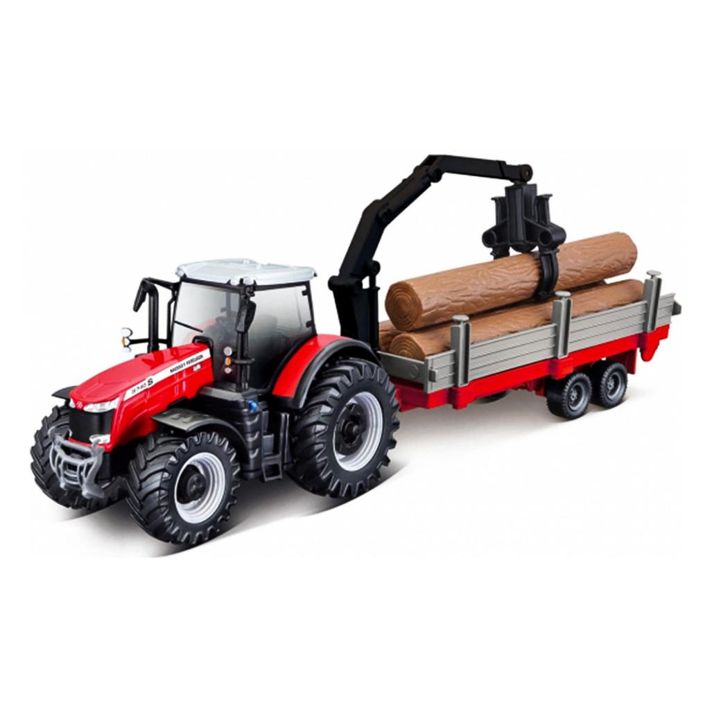 Bburago 18/31659 Massey Ferguson 8740S tractor Official scale 1:32 metal with loader and tree trunks (33127359)