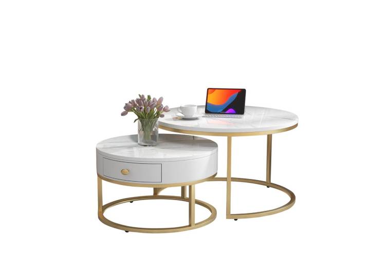 Modfu Couchtisch aus MDF 70x70x48 & 50x50x43,5 cm in Weiß mit Nesting-Design, 70x48x70 cm, Wohnzimmer, Wohnzimmertische, Couchtische