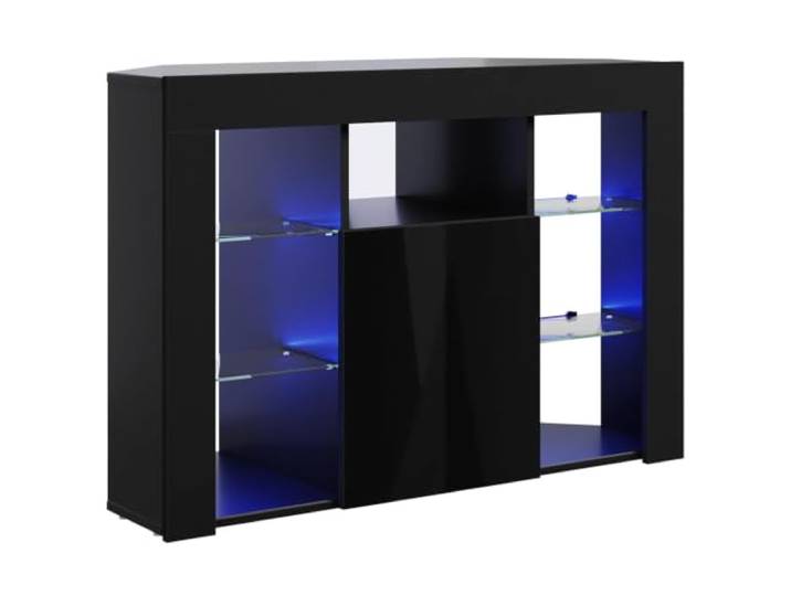 KTHLBRH Eck-TV-Schrank LED 100 x 40 x 68 cm Schwarz Holz Wandmontage, 4 Etagen, moderner Stil, Innenanwendung, kratzfestes mattes Finish, geringer LED-Verbrauch