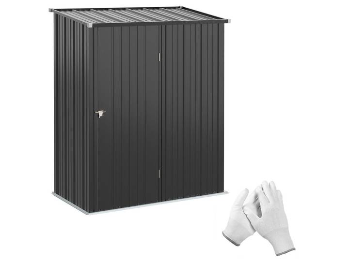 Modfu Gartenschrank aus Stahl 161,5x94,5x183/196 cm in Schwarz mit abschließbarer Tür, Metall, 94.5x196x161.5 cm, Gartenzubehör, Geräteschränke