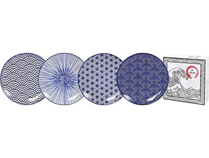 TOKYO design studio – Nippon Blue Gebäckteller Teller-Set (4-tlg.) 25,7cm Hochwertiges Porzellan – spülmaschinen- & mikrowellengeeignet – traditionelles Design – Designed & Hergestellt in Japan