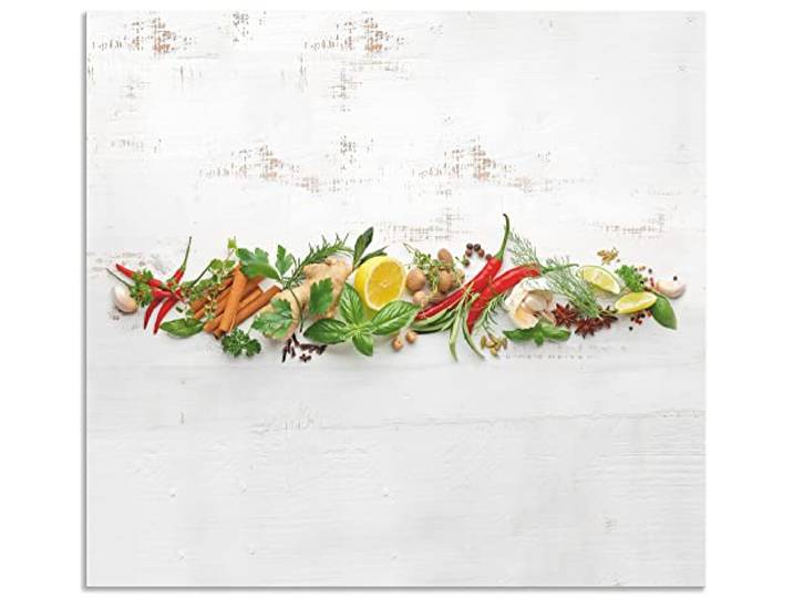 ARTland Spritzschutz Küchenrückwand aus Alu für Küche Herd Spüle Motiv 70x65 cm (BxH) Ernährung & Genuss Lebensmittel Gewürz Fotografie Weiß Kräuter und Gewürze U1RK