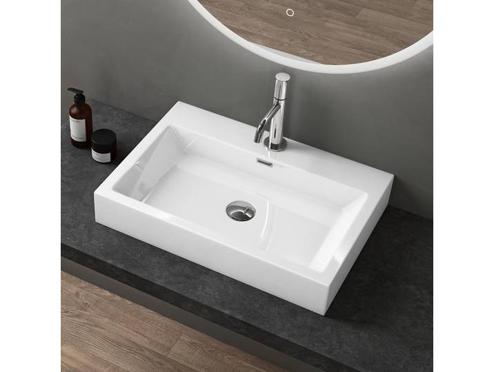 doporro Vasque à Poser 60cm Lavabo Suspendu Blanc Colossum06 Fonte Minérale Solid Surface 60x42x10cm