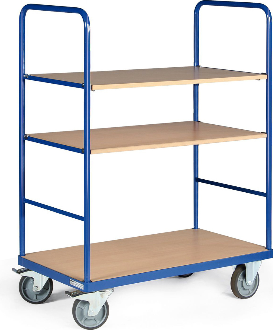 Protaurus Etagenwagen F500 mit 3 Ladeflächen und Schiebebügel gerade 850x500mm obere Ladeflächen ohne Bordkante