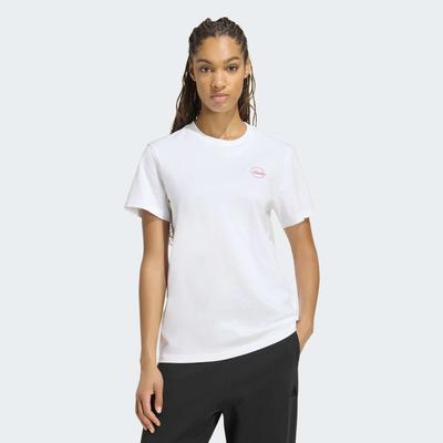 T-Shirt ADIDAS SPORTSWEAR "TRAVEL GRAFIK ; LOCKER GESCHNITTEN", Damen, Gr. XL, weiß, Obermaterial: 100% Baumwolle, Shirts T-Shirt