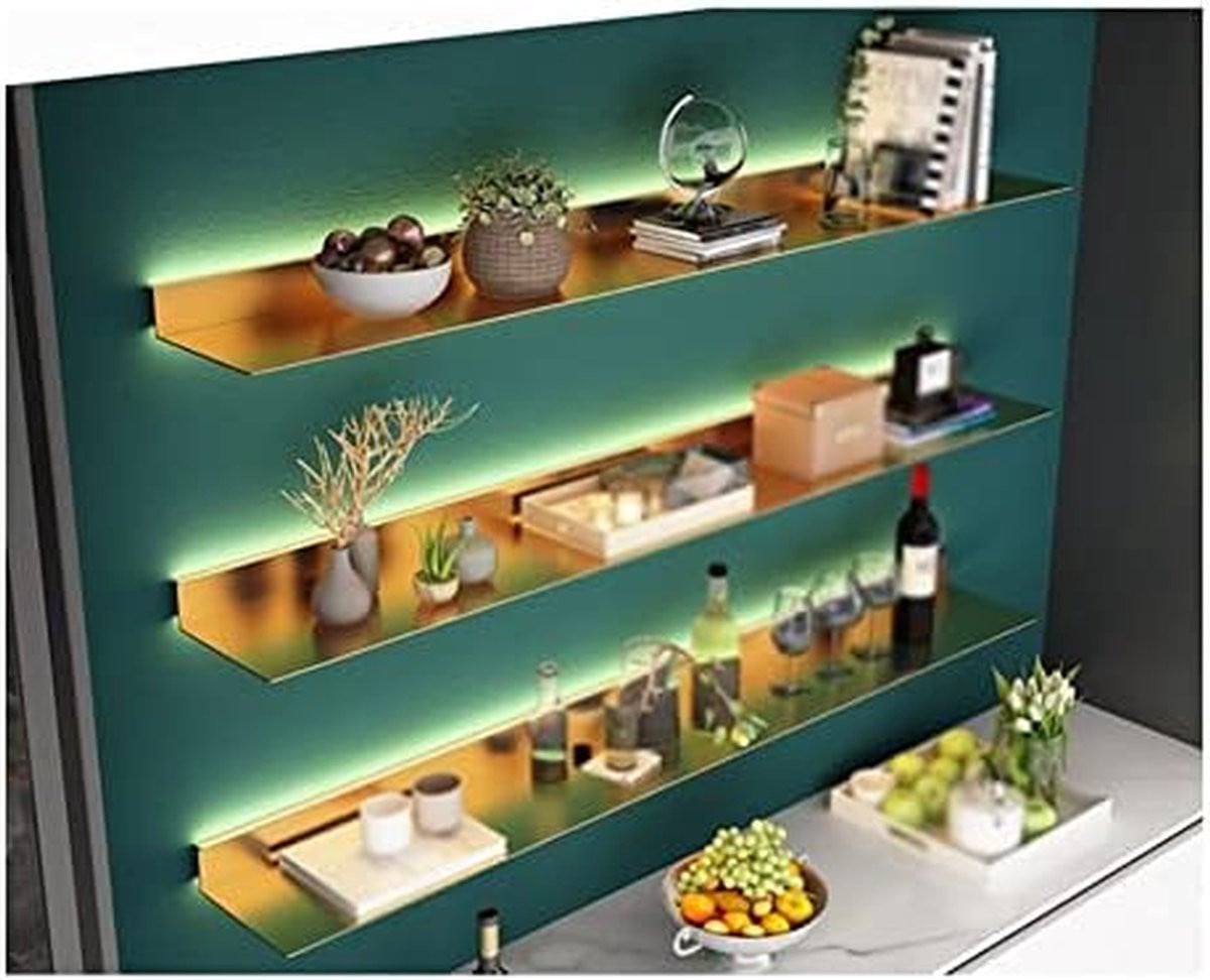 Zwarte wandplank met geïntegreerde LED-verlichting - Drijvende muurplank voor decoratie en opbergen