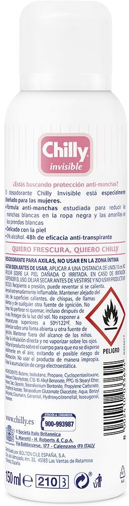 Chilly Invisible déodorant vaporisateur 150 ml