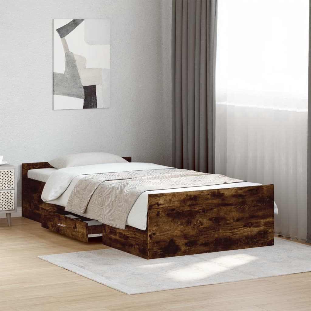 17 Stories Peltz Drawers Bed Frame Smoked Oak Single (3')