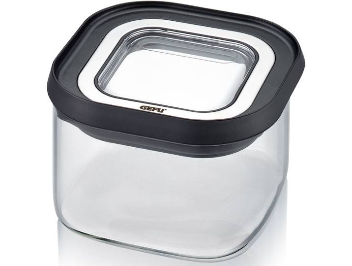 Vorratsdose GEFU PANTRY , schwarz (schwarz, transparent), B:11cm H:7,5cm L:11cm, Borosilikatglas, Kunststoff, Lebensmittelaufbewahrungsbehälter, Vorratsdose, edel, elegant und praktisch
