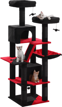 Inspire Essentials Large Cat Tree Tower For Indoor Cats With Plush Condo Perches Scratching Posts And Hideaway Caves amt0239bk