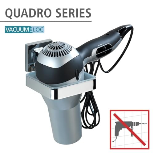 WENKO Vacuum-Loc Quadro Haardrogerhouder, Zilver, B/D/H: 14 x 8 x 14 cm