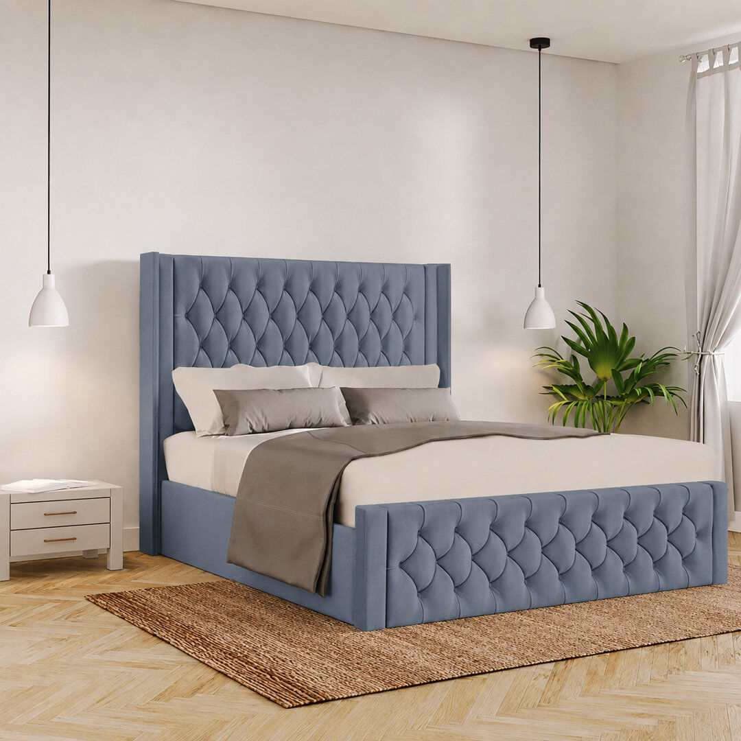 Canora Grey Barrientez Upholstered Ottoman Storage Bed Charcoal Kingsize (5')