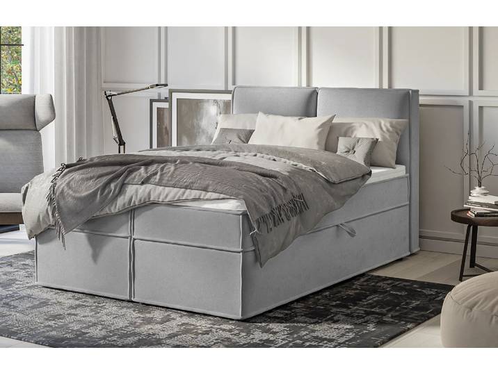 S-Style Möbel Uma - Modernes Boxspringbett mit Topper und Bettkästen - Grau