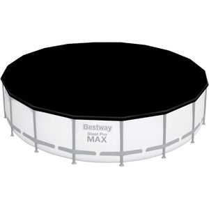 Bestway Poolabdeckung 58039, aus PVC, schwarz, mit Spannseil, für Pools bis Ø 549 cm, UV-beständig, Planenmaß Ø 555 cm