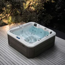 vivo spa® WELUXIA 514 N Outdoor Whirlpool – White Marble / Dark Grey Oak / ThermGUARD Abdeckung & DuraStep PRO Trepp