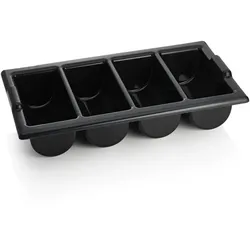 12x Besteckkasten GN 1/1 mit 4 Einteilungen, schwarz, Polyethylen