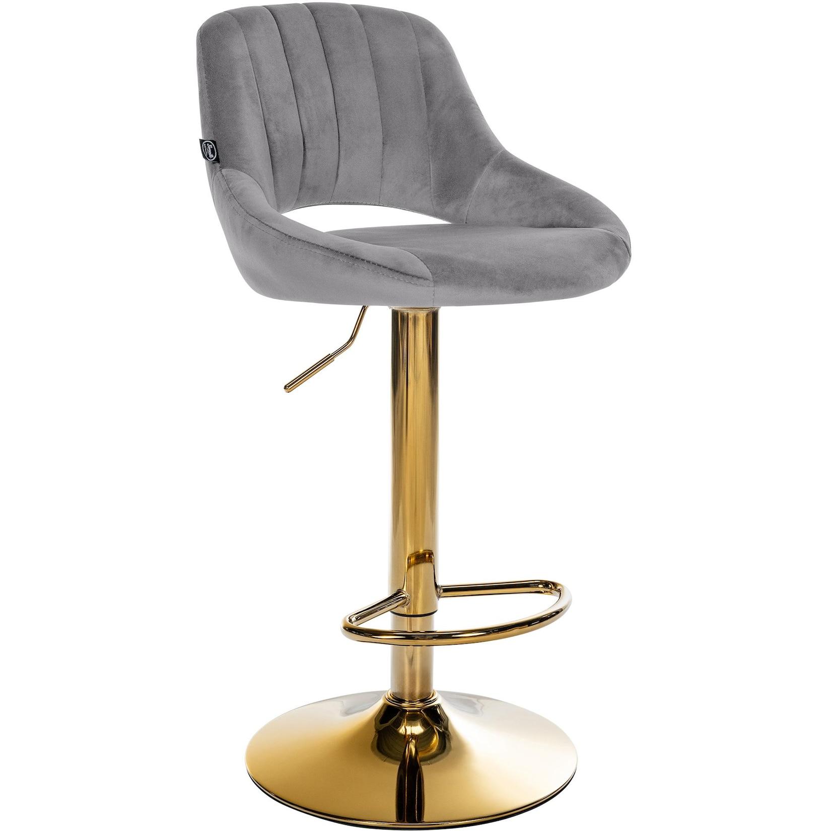 CLP Barhocker Milet Samt gold - Farbe: dunkelgrau, Gestellfarbe: gold