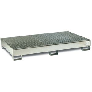 CEMO Auffangwanne SW6, 10407, aus verzinktem Stahl, 201 x 120,5cm, mit Stahl-Gitterrost, unterfahrbar, 308 Liter