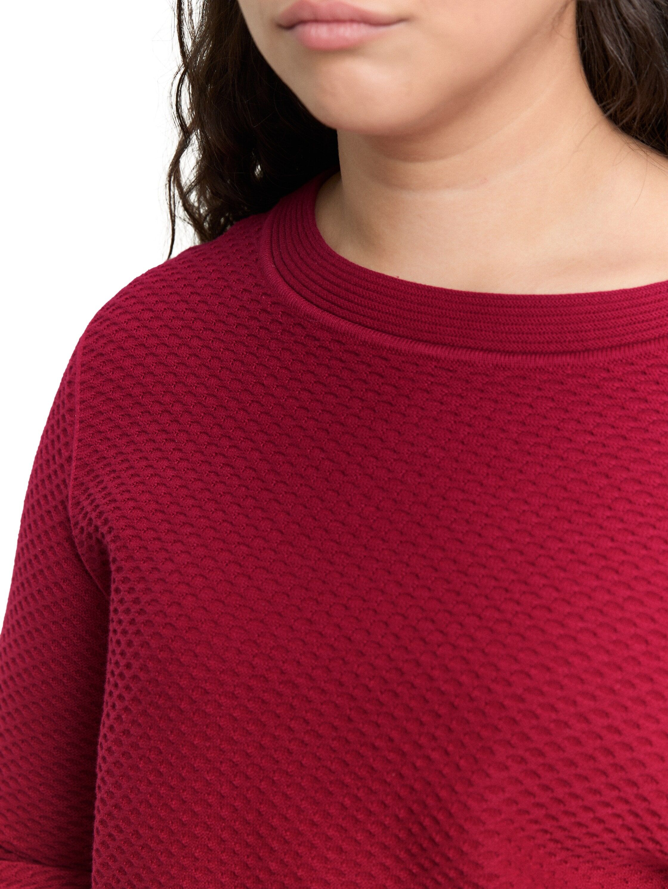 Strickpullover TOM TAILOR PLUS, Damen, Gr. 44, rot (rumba rot), Strick, Obermaterial: 100% Baumwolle, unifarben, normal hüftbedeckend, Rundhals, breiter Bund, Pullover Strickpullover, mit Struktur-Muster rumba rot 44