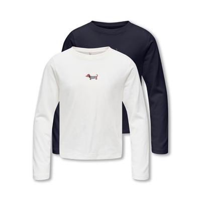 Langarmshirt KIDS ONLY "KOGREX L/S TOP JRS 2-PACK", Mädchen, Gr. 122/128, weiß (night sky pack:cloud dancer, dog), Jersey, Obermaterial: 100% Baumwolle, bedruckt, normal normal, Rundhals, gerader Abschluss, Shirts Langarmshirt, Baumwolle, normal...