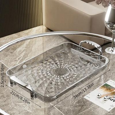Uplift Picks Transparent Plastic Serving Tray With Double Handles Decorative Storage Tray gray Large