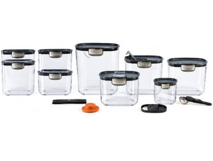 ProKeeper + Luftdichtes Frischhaltedosen-Set - Transparentes Kunststoff-Mehl und Zuckerdosen-Set mit magnetischem Zubehör für die Organisation der Küche (Grau, 13-teilig)