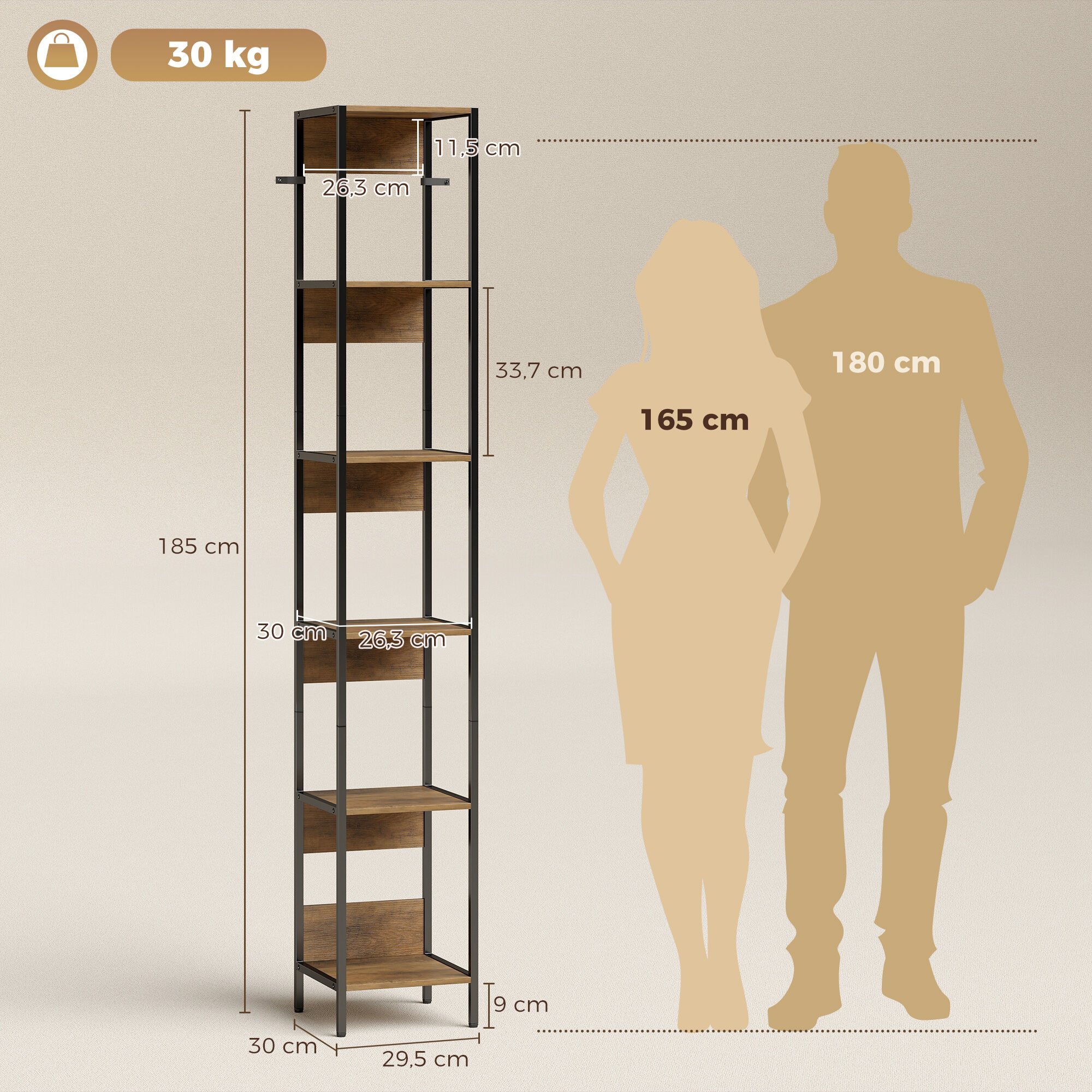 Altro Libreria A 6 Ripiani, Finitura In Legno Marrone