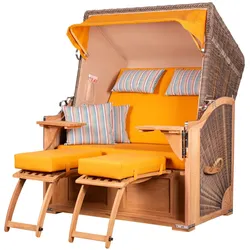 Mr. Deko Strandkorb - bene living - Schaalsee Teak - PE grau - Modell 586 - inkl. Liftersystem