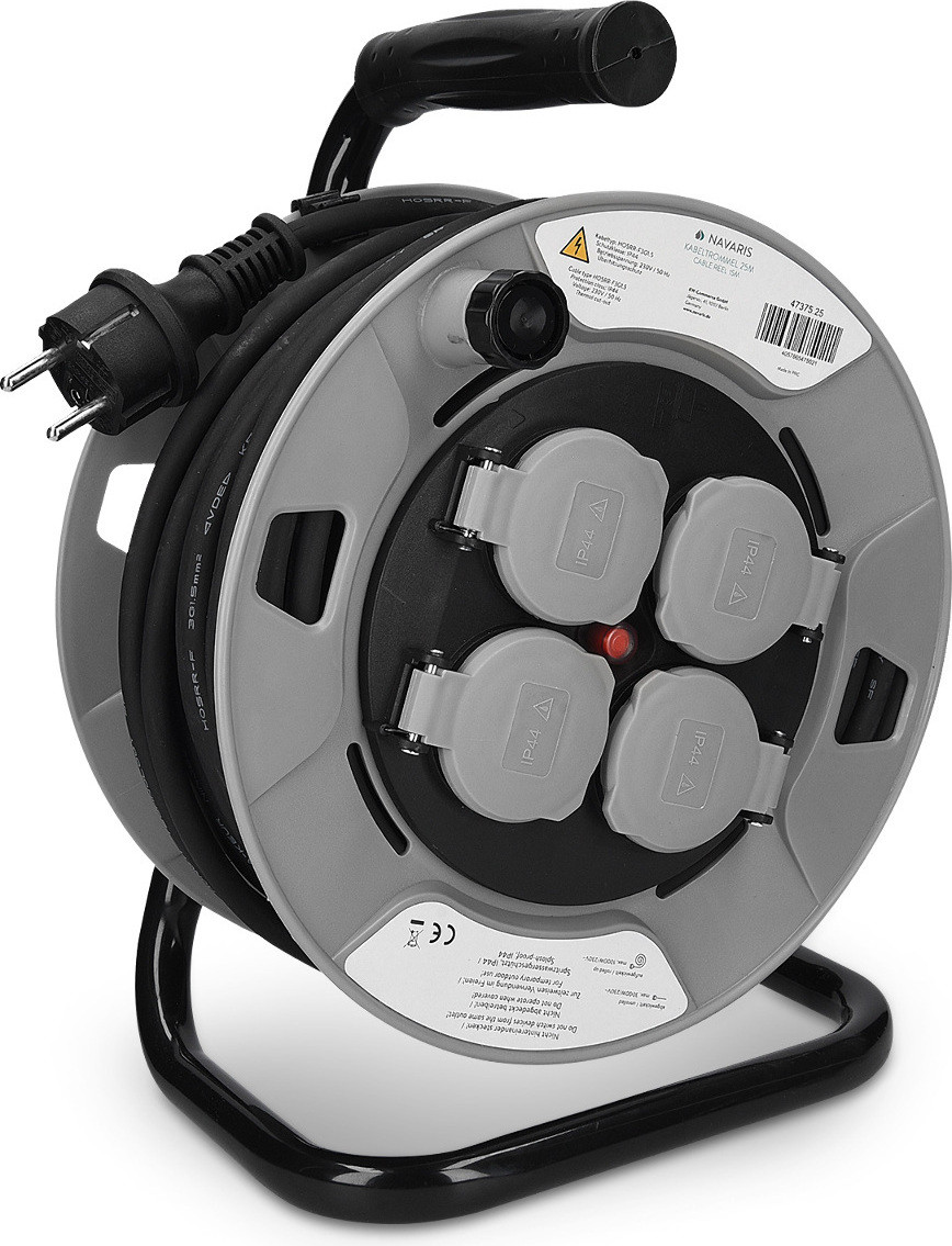 Navaris kabelhaspel 25m met 4 stopcontacten, IP44, H05RR-F 3G1,5