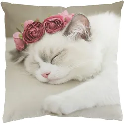 KISSENBEZUG Schlafende Katze mit Rosen 40/40 cm