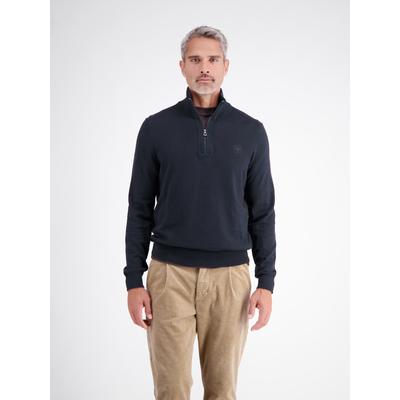 Troyer LERROS "Troyer aus Mischgewebe mit feiner Rippstruktur", Herren, Gr. M, schwarz (classic navy), 100% Baumwolle, ohne Ausschnitt, Pullover Troyer