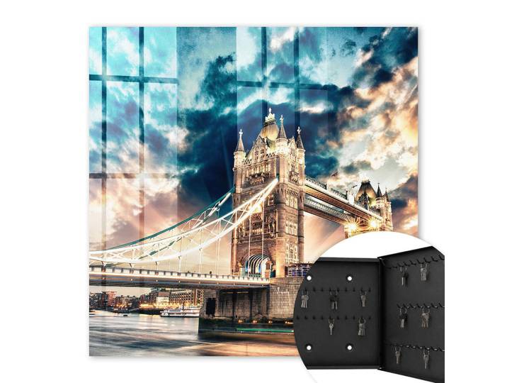Tulup Schlüsselbox Schwarz 30x30 cm- Türöffnung nach rechts - Stadtlandschaft, Blau, Metall, Fahrzeuge, Rechteckig, 30x30x5 cm, Garderobe, Schlüsselkästen & Schlüsselboards